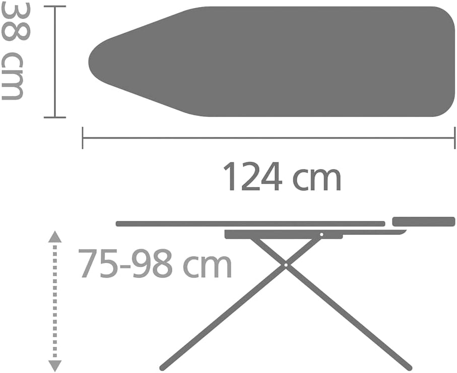 Brabantia Size B Ironing Board (49x15 in) 7 Height Options, Adjustable Steam Iron Rest Holder (Denim Blue) Non-Slip Feet, Anti-Collapse Child Locks