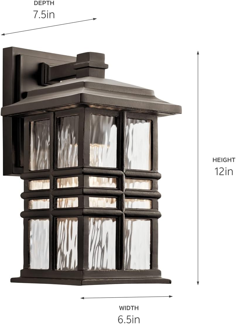 Beacon Square 12" 1 Light Outdoor Wall Light with Clear Hammered Glass in Olde Bronze®