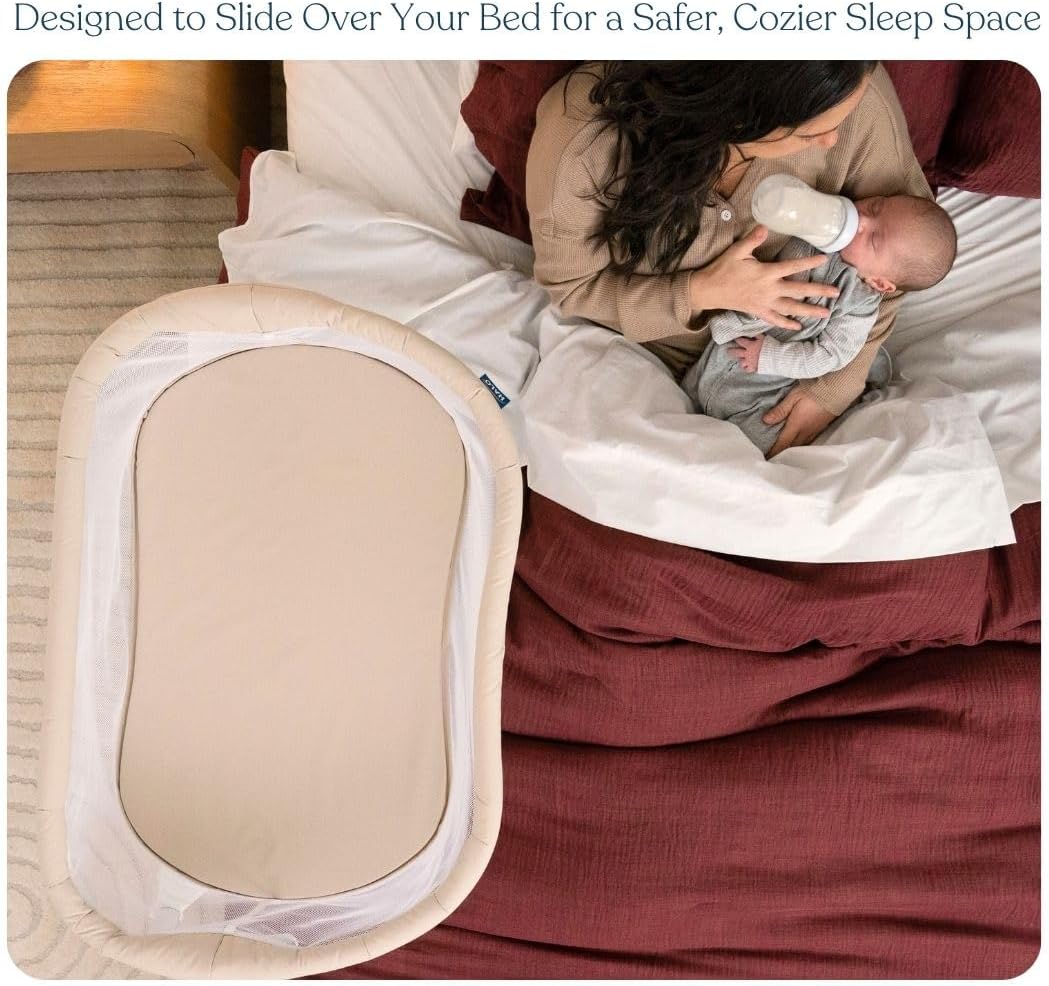 HALO® BassiNest® Lite – Breathable Baby Bassinet Slides Over Bed with Mesh Walls for Airflow & Visibility, Lowering Wall for Easy Access, Portable & Lightweight, Fits Most Beds