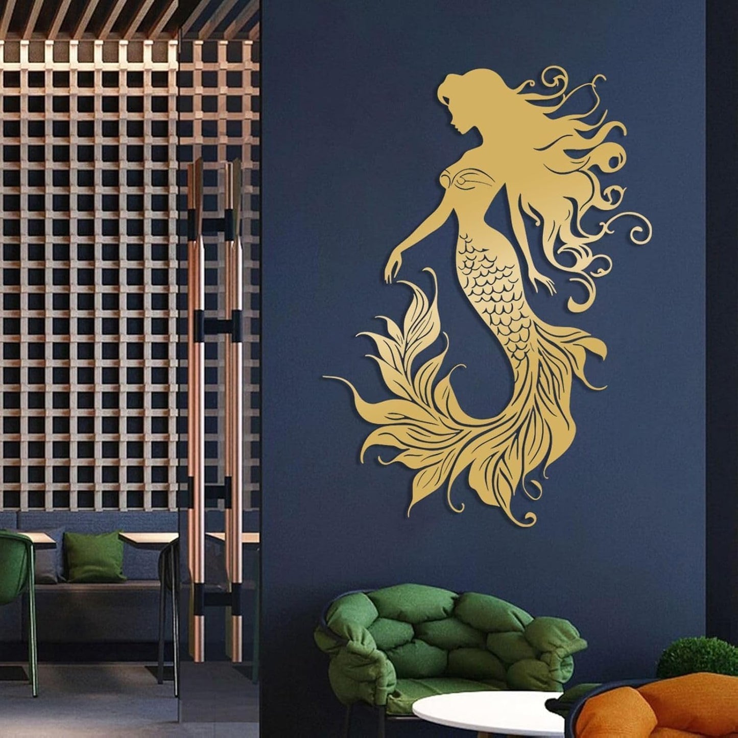 Veplsur Mermaid Metal Wall Art, Metal Mermaid Wall Decor, Marine Biology Wall Decor, Ocean Wall Art, Nautical Wall Hanging, Beach Hanging for Bathroom Bedroom (White, 24"x17"|60x43cm)