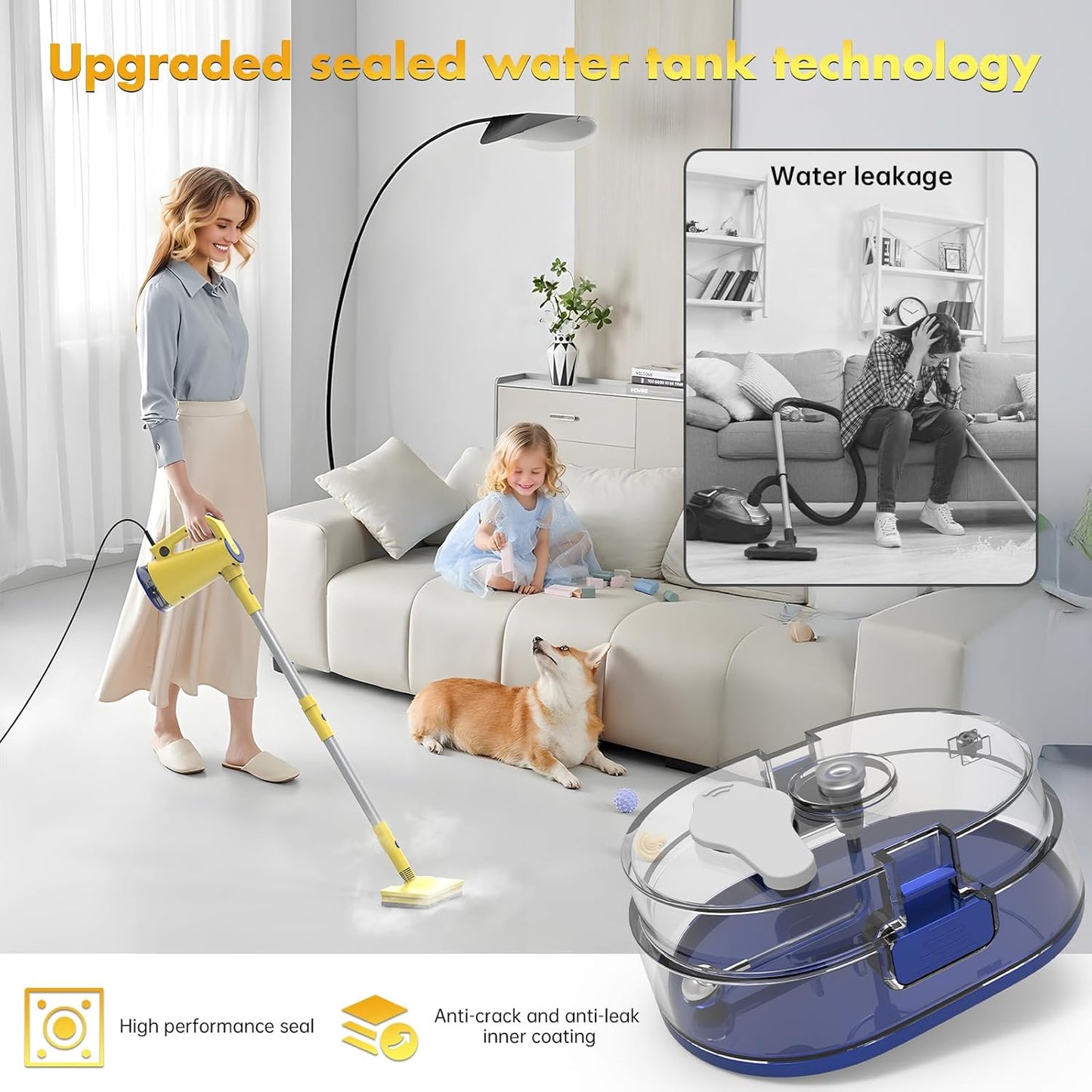 Steam Mop with Detachable Handheld Steam Cleaner for Home Cleaning,13OZ Water Tank,with Handheld 6-in-1 Multi-function Attachments for Hardwood Floors,Clothes,Windows,Tiles Grout and Furniture