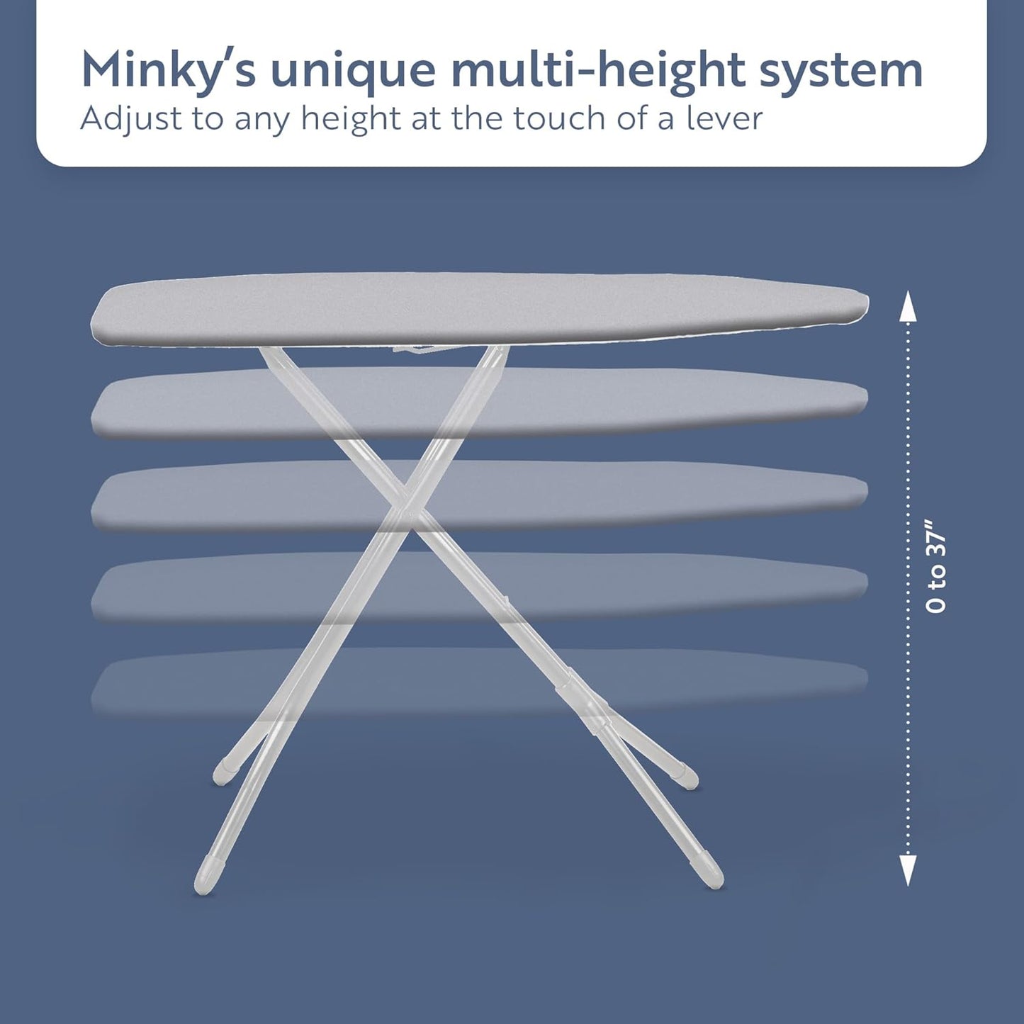 Classic 4-Leg Ironing Board with Iron Rest - Freestanding Full Size Iron Board for Clothes Pressing and Steaming with 43" x 14" Surface - Blue Arrows