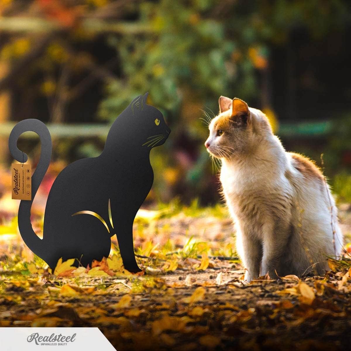 RealSteel I 3 Pack Steel Cat Garden Decor I Outdoor Yard Decorations I Gift for Cat Lovers I Lawn Ornaments and Statues I Garden Signs Decorative Outdoor - Black