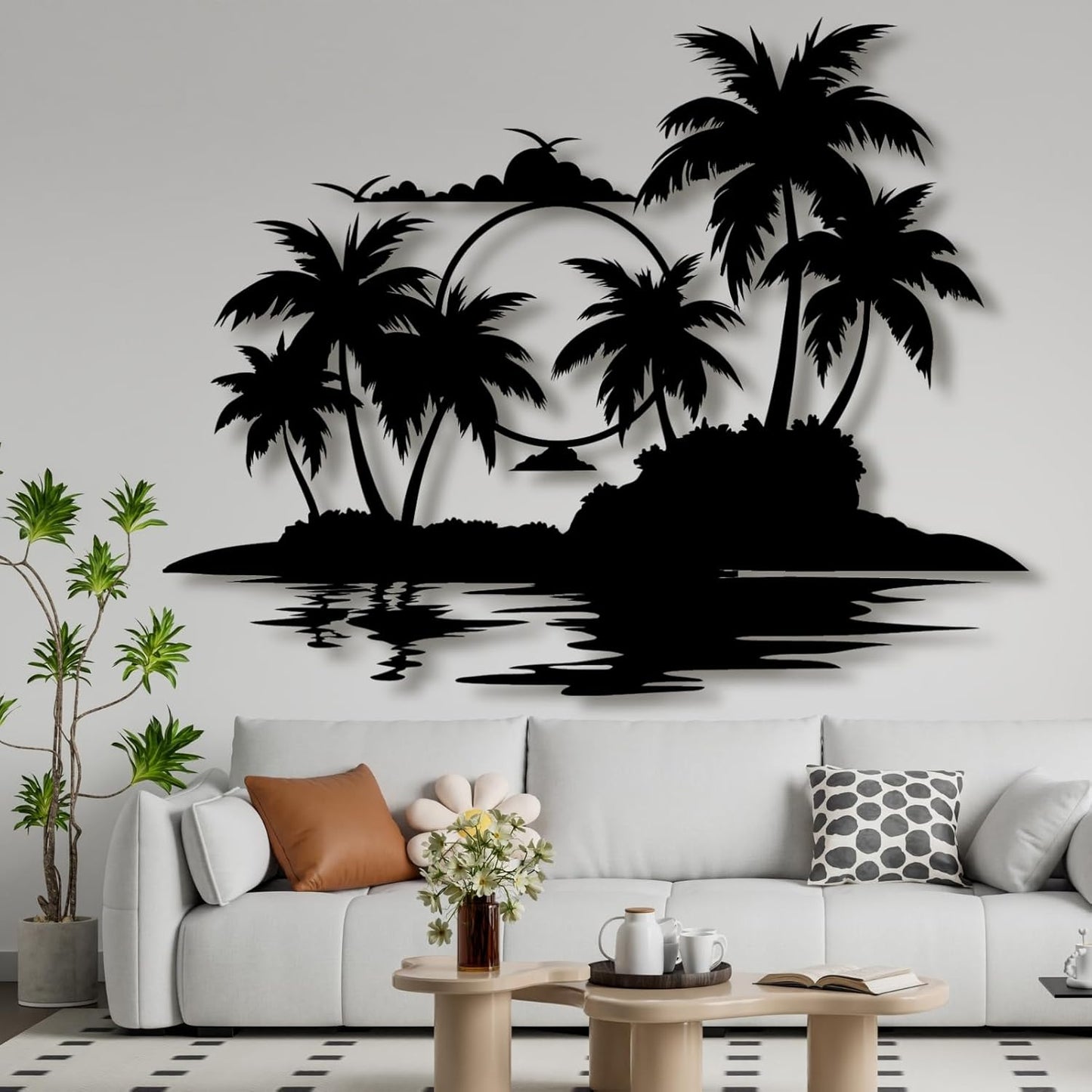 Palm Tree Metal Wall Decor,Palm Tree Metal Wall Art,Metal Palm Tree,Metal Palm Tree Wall Decor,Tropical Metal Wall Art,Beach Wall Decort,Metal Wall Decor (style 2,white,24 L" x 19 W" / 60 x 47 cm)