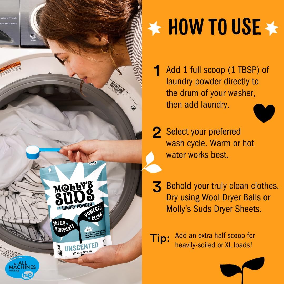 Molly's Suds Original Laundry Detergent Powder | Clean Laundry Detergent Powder for Sensitive Skin | Simple, Effective Ingredients, Stain Fighting | 240 Loads (Citrus Grove)