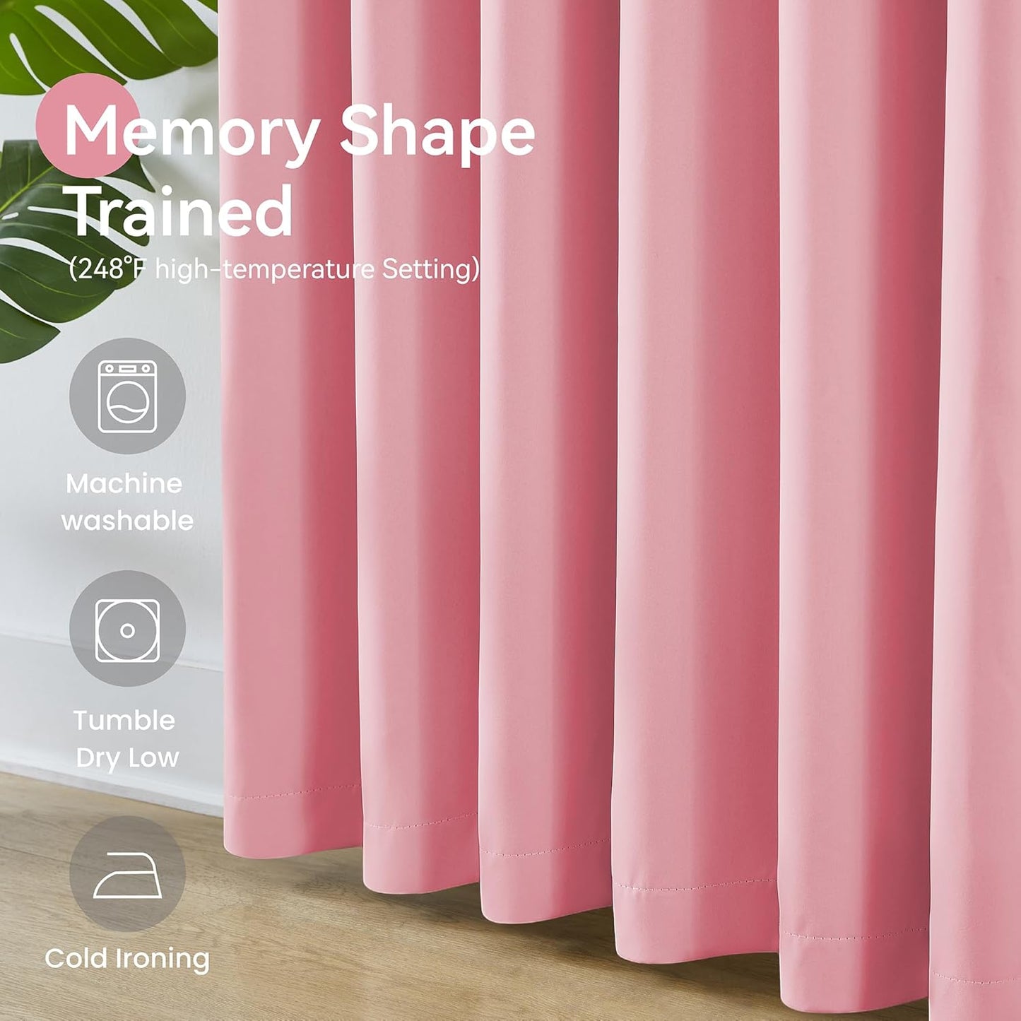 KangBang Solid Pink Room Darkening Curtains 108 Inches Long, Pinch Pleated Thermal Insulated Luxury Window Treatments for Girls Bedroom Living Room with Hooks(40"x108"x2)