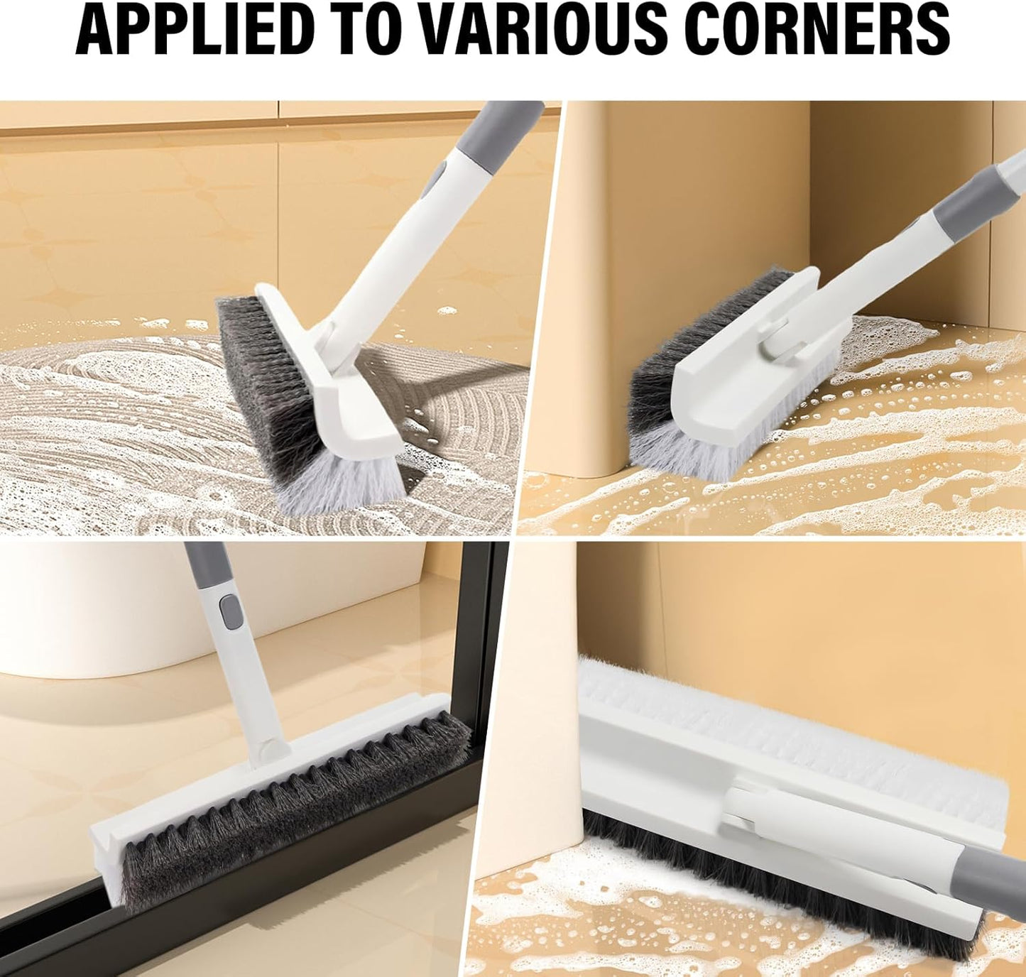 Scrub Brush Floor Brush with Long Handle,Double-Sided V-Shaped Scrub Brush,Shower Floor Scrubber for Cleaning, Tile Scrub Brush with Stiff Bristles, 52'