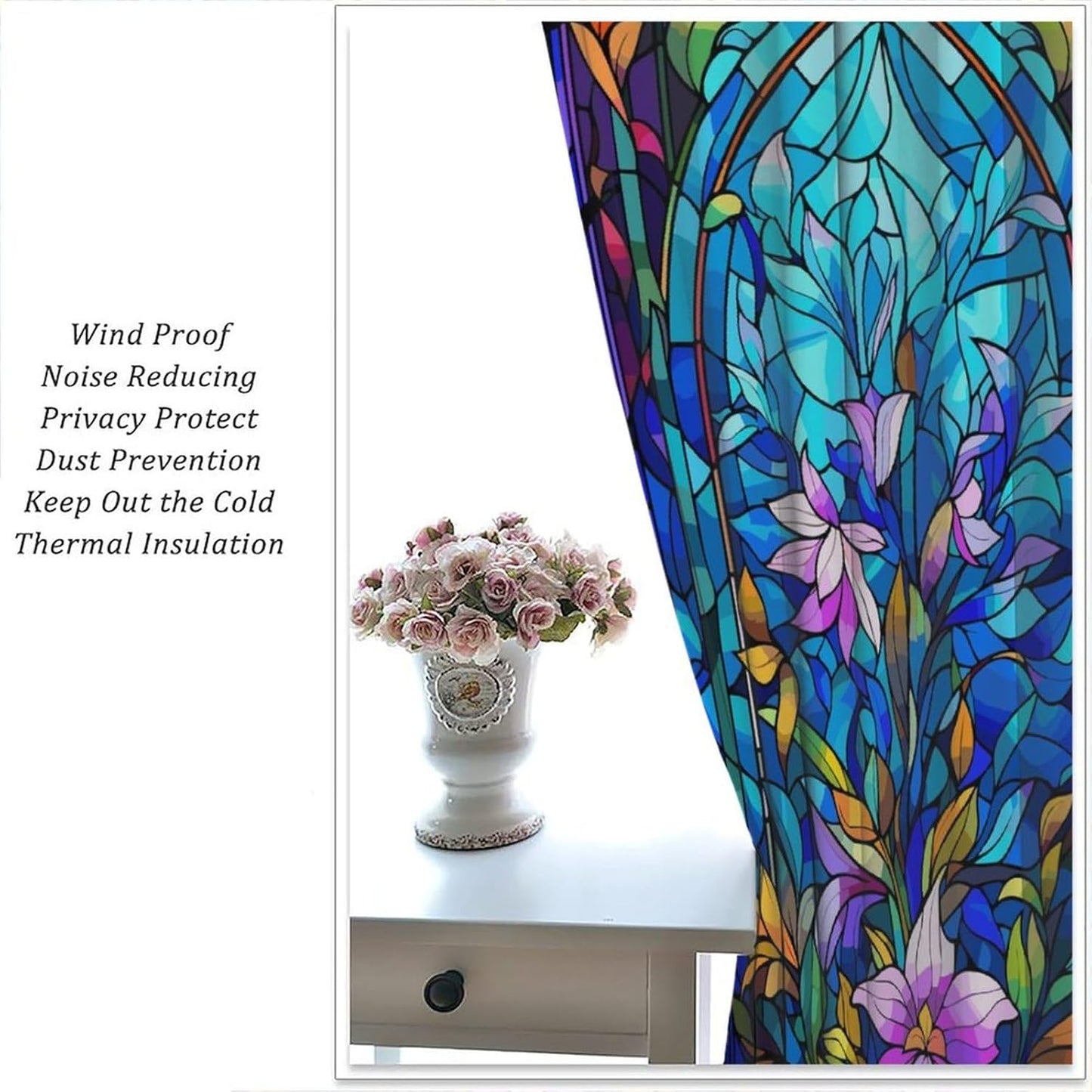 Stained Glass Curtains,Abstract Colorful Floral Geometric Art Home Decor Drapes for Bedroom Living Room Kitchen Window Treatment 2 Panels Set Total Size 55" W X 63" L Inch