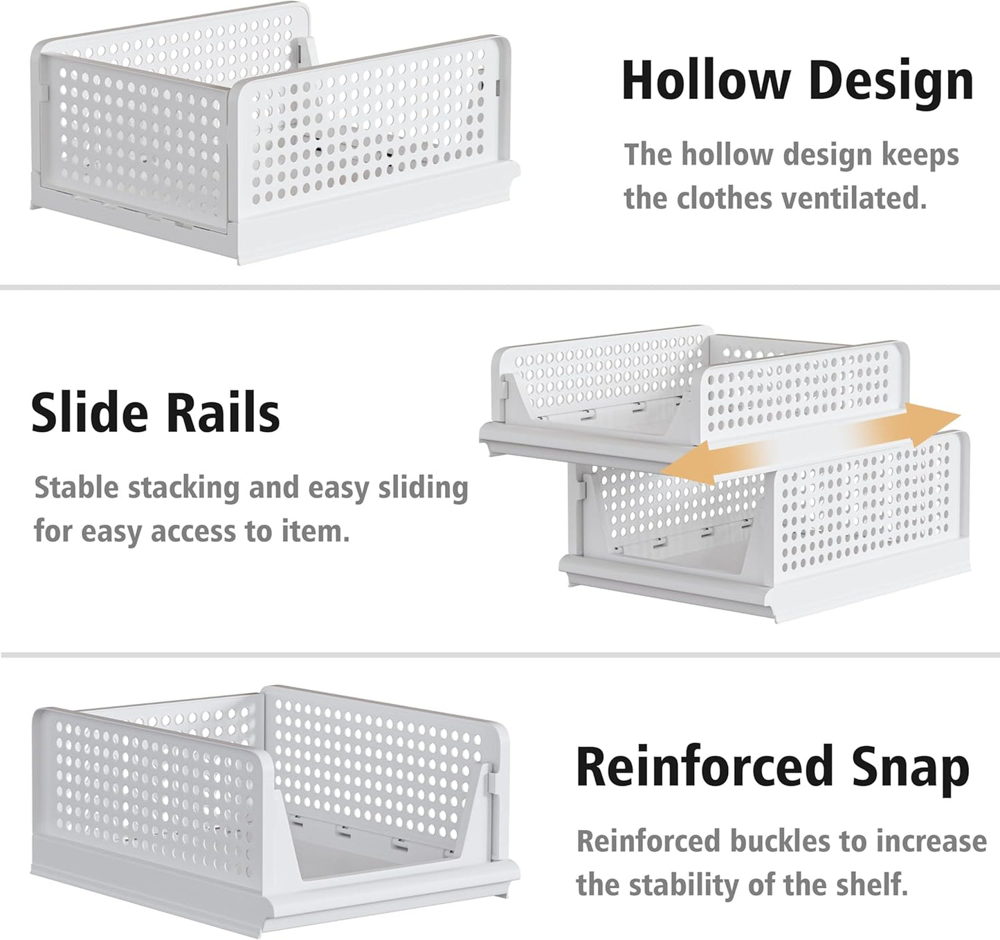 4 Pack Stackable Plastic Storage Basket Closet Organizer Bin Foldable Clothes Organizer Storage Drawer Shelf Container for Living Room Bathroom Kitchen Office (4S)