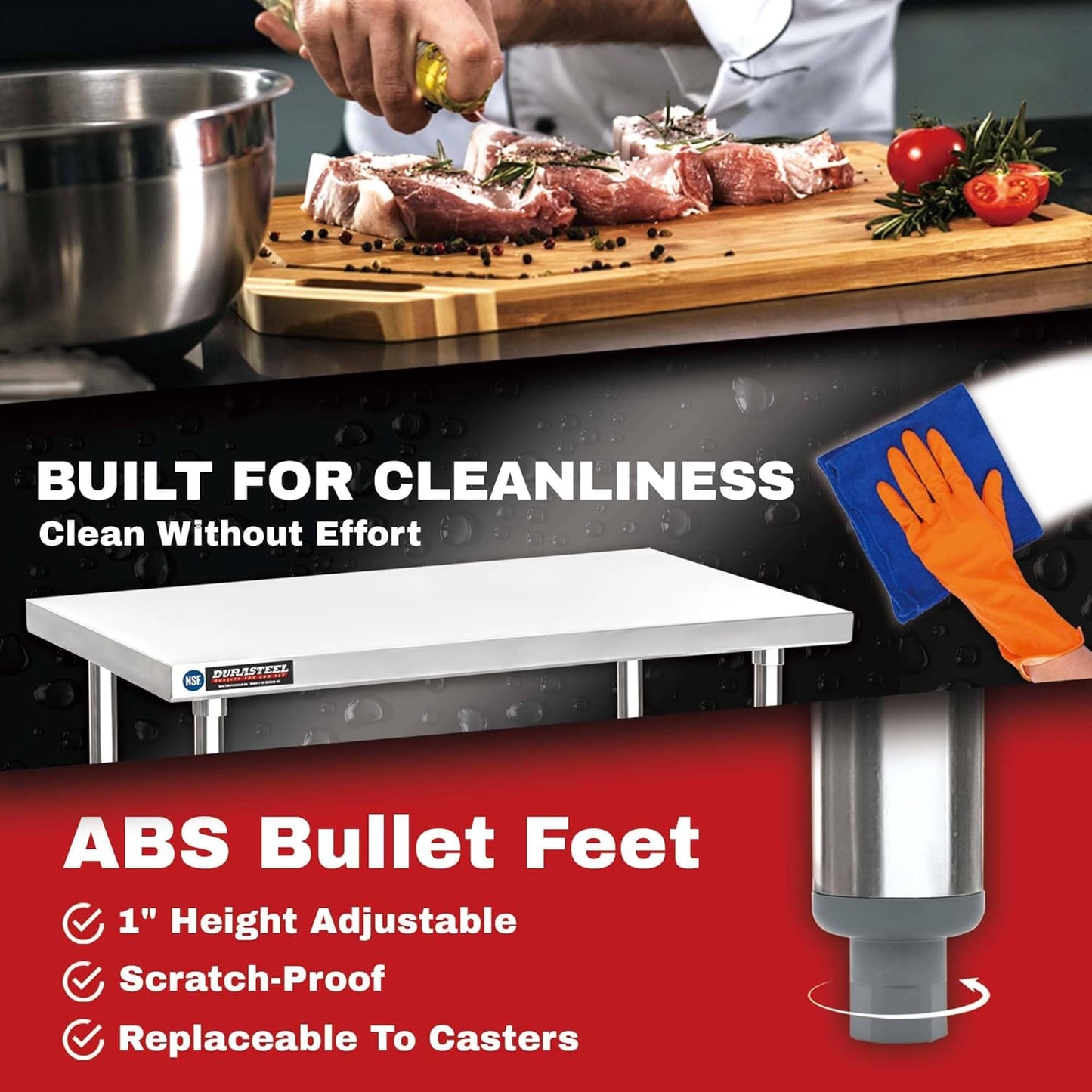 DuraSteel Food Prep Stainless Steel Table - 30 x 72 Inch Commercial Metal Workbench with Adjustable Under Shelf - NSF Certified - for Restaurant, Warehouse, Home, Kitchen, Garage