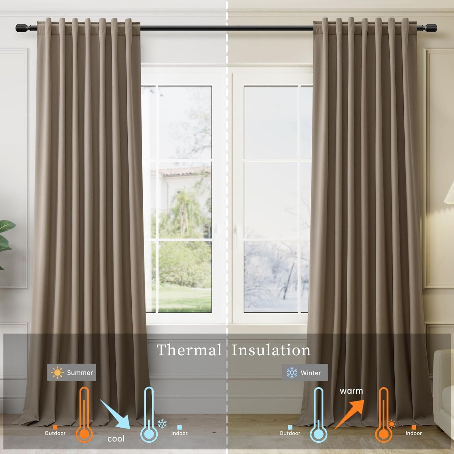 BOODII Dark Brown Linen Blackout Curtains for Bedroom 84 Inch Length 2 Panels Set Room Darkening Curtains Black Out Curtain Neutral Thermal Insulated Living Room Nursery Drapes Back Tab 52x84