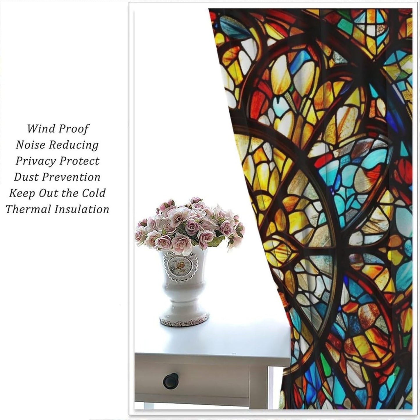 Stained Glass Curtains,Retro Mid Century Abstract Colorful Geometric Prints Home Decor Drapes for Bedroom Living Room Kitchen Window Treatment 2 Panels Set Total Size 84" W X 84" L Inch