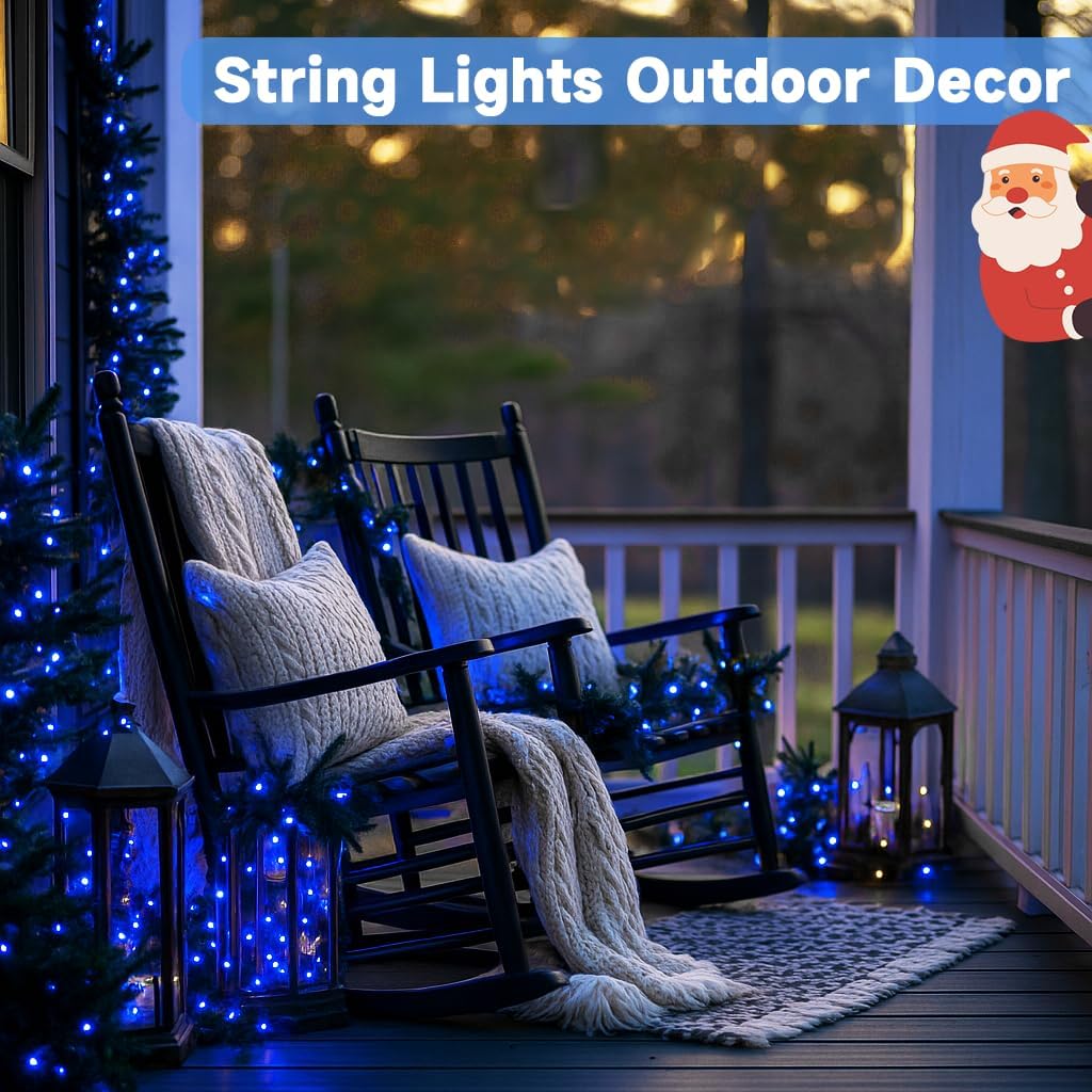SANJICHA Blue Solar String Lights, Extra-Long 2 Pack 144FT 400LED Super Bright Solar Fairy Lights Outdoor, Waterproof Copper Wire 8 Modes for Garden Tree Party Wedding Decorations