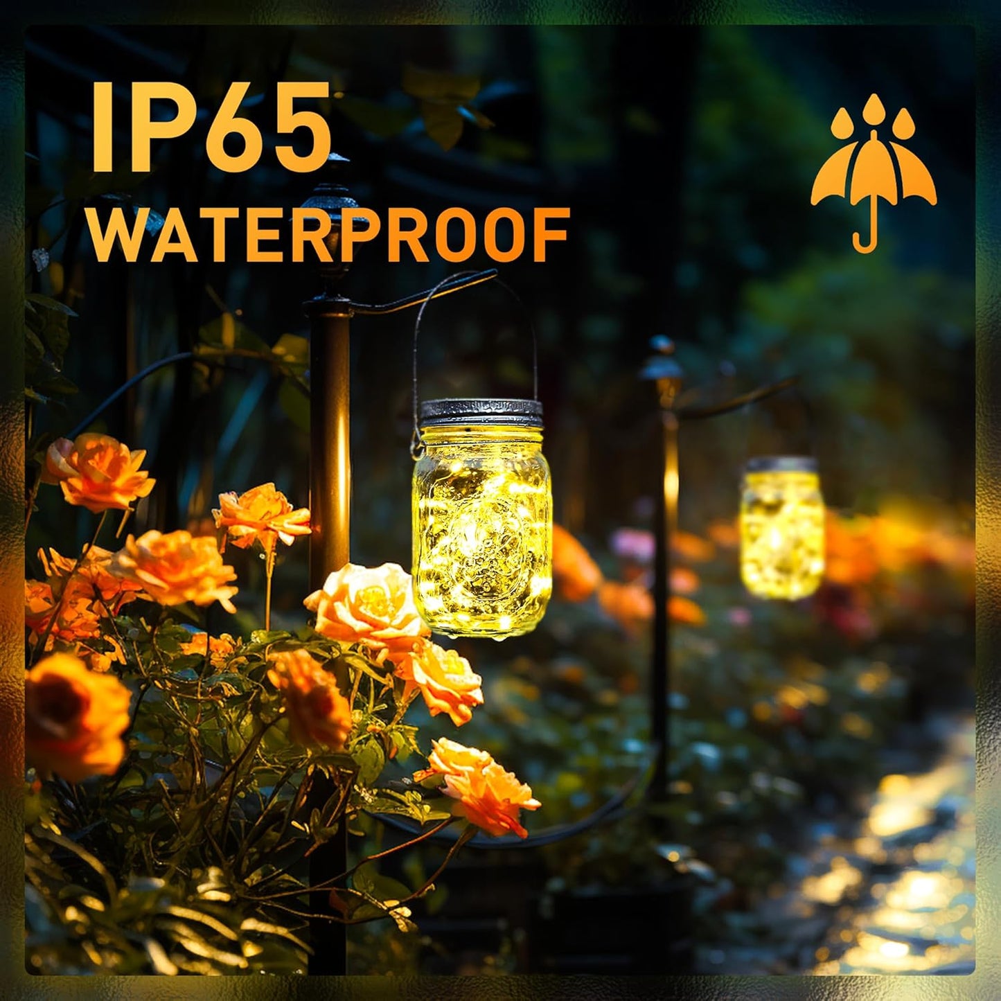 GIGALUMI Solar Mason Jar Lights, 8 Pack 30 Led String Fairy Lights Garden Lights Outdoor Waterproof Metal Lid Hanging Solar Lanterns for Outdoor, Garden, Patio, Lawn, Balcony Decoration