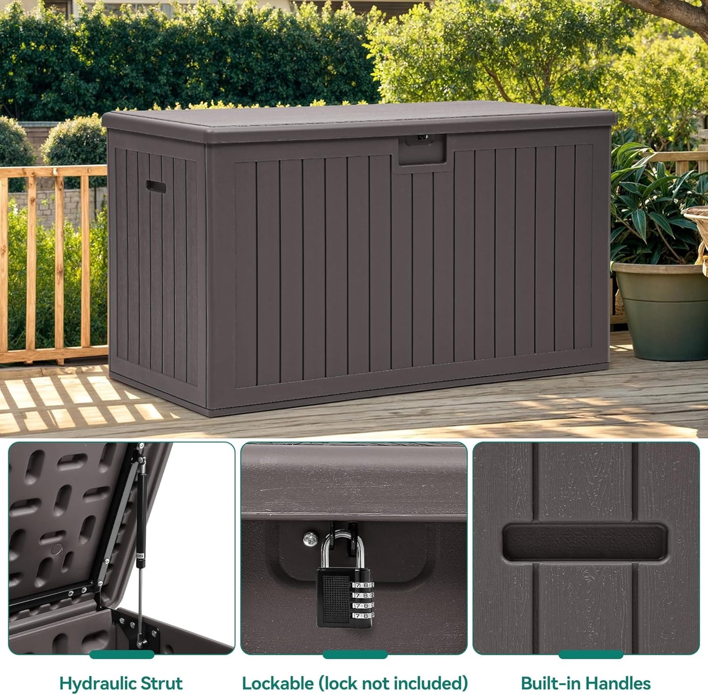 YITAHOME 200 Gallon Double-Wall Deck Box with Divider & Side Handles, Outdoor Large Storage for Patio Furniture Cushions, Garden Pool Accessories, Water Resistant & Lockable