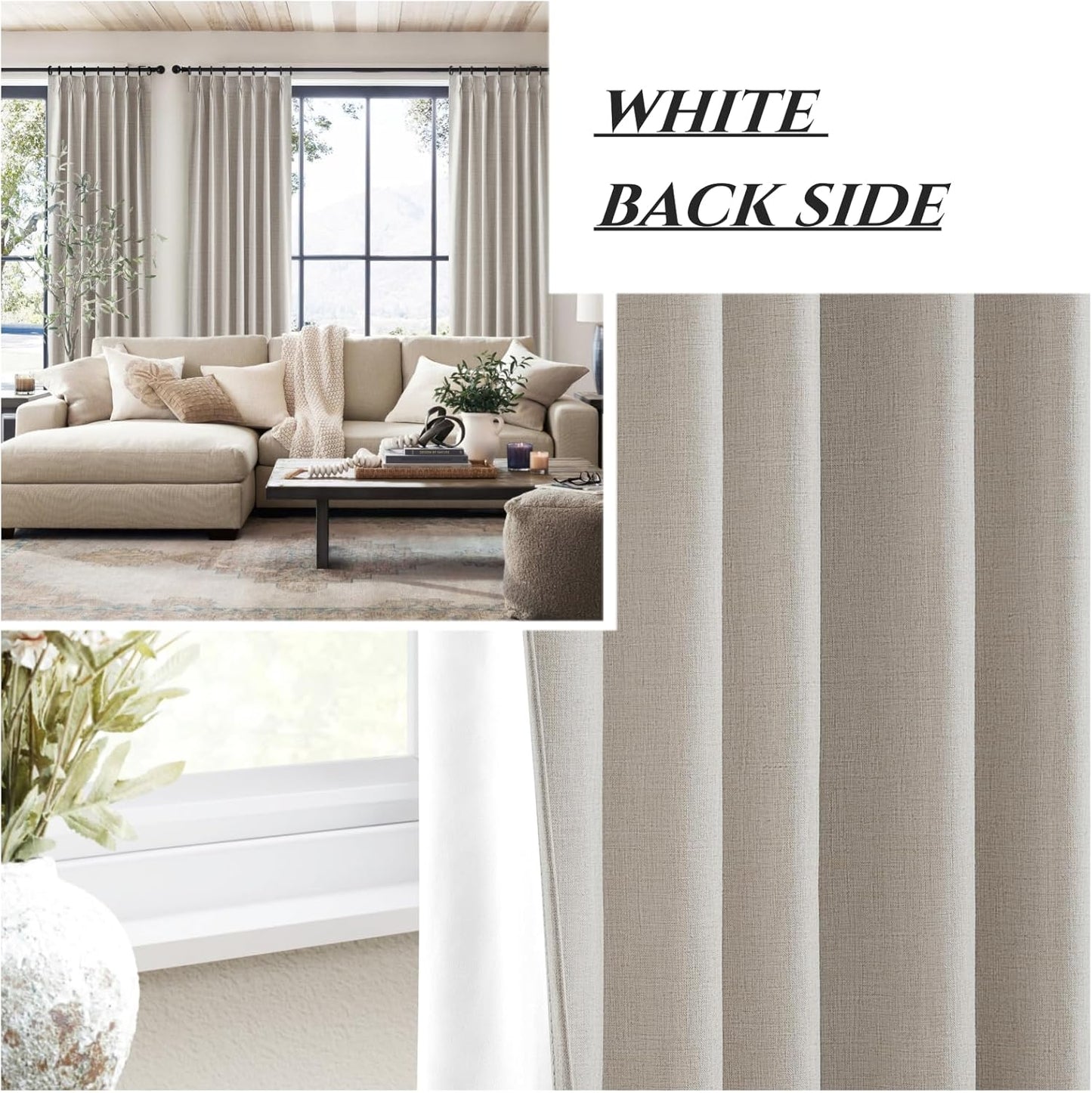 Unique Curtains 86 Inches Long for Living Room,Linen Farmhouse Modern Complete Blackout Custom Privacy Curtains for Windows Energy Efficient Closet Cover Pinch Pleated/Back Tab Birch Drapes 2 Panels