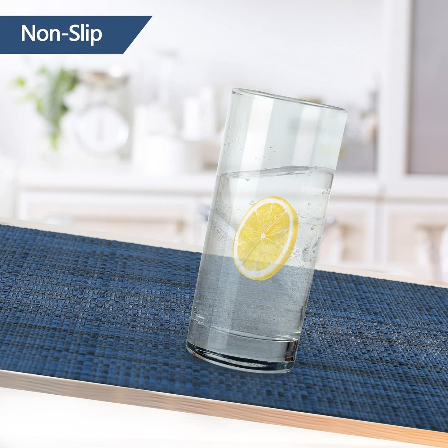 Navy Blue Placemats Set of 4 - Easy Clean Washable Vinyl Placemats - Wipeable Heat Resistant Table Mats for Dining Table - 17x12 Inch (Navy Blue, 4)
