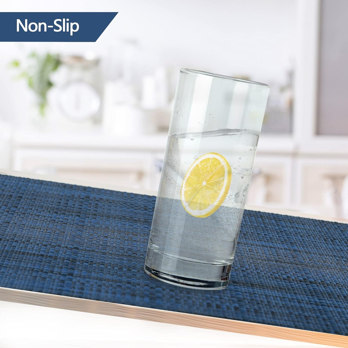 Navy Blue Placemats Set of 8 - Easy Clean Washable Vinyl Placemats - Wipeable Heat Resistant Table Mats for Dining Table - 17x12 Inch (Navy Blue, 8)