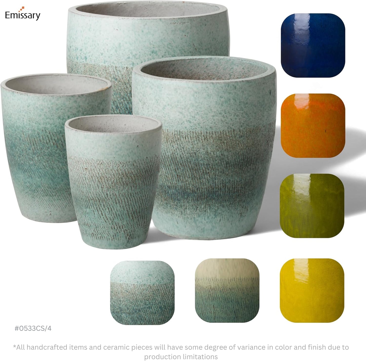 Emissary Bullet 14 in. Coastal Splash Ceramic Round Planter (14 in. L x 14 in. W x 15.5 in. H) with Drainage Hole