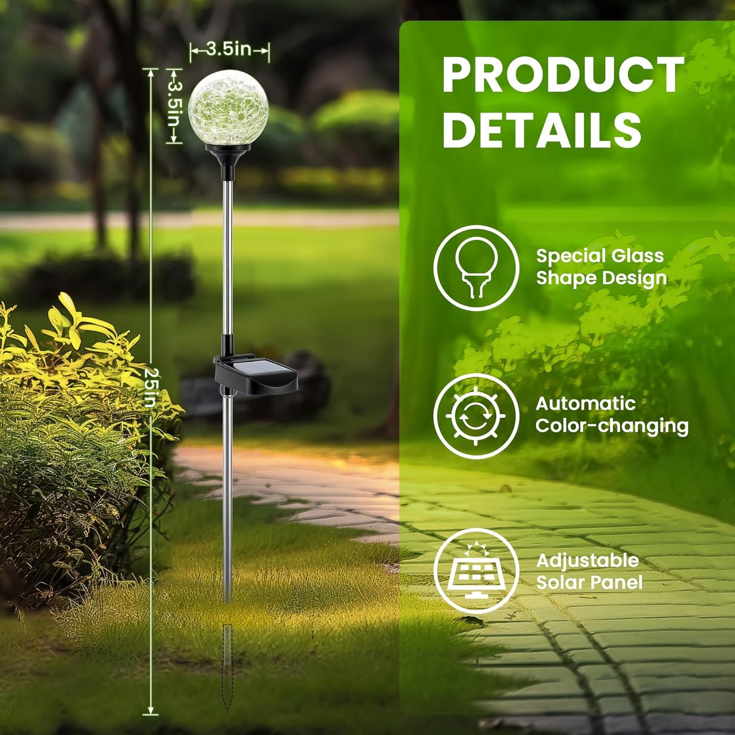 GIGALUMI Solar Garden Lights Outdoor Decorative for Yard 3 Pack, Solar Globe Lights Outdoor Waterproof, Multi-Colored Changing Garden Globes Cracked Glass Ball with LED Lights