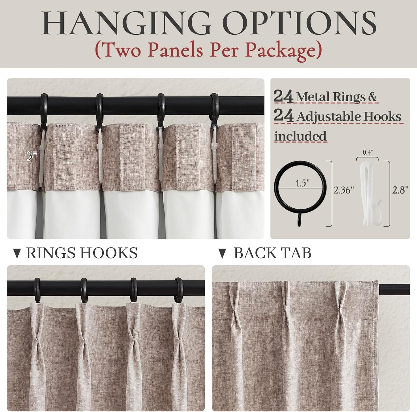 Extra Wide Linen Curtains for Living Room/Bedroom 2 Panels Set, Rustic Country Pinch Pleated Blackout Burlap Curtain Thermal Soundproof with Ceiling Track (70"Wx90"L) for 60 Inches Wide Windows