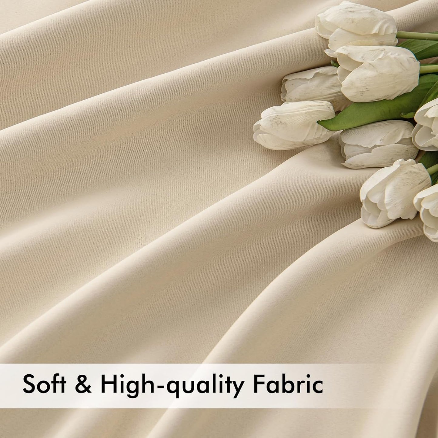 MIULEE Back Tab Cream Beige Curtains 96 Inch Long 2 Panels Set for Living Room Bedroom, Ivory Rod Pocket/Pinch Pleated Light Blocking Thermal Insulated Room Darkening Floor to Ceiling Blackout Drapes