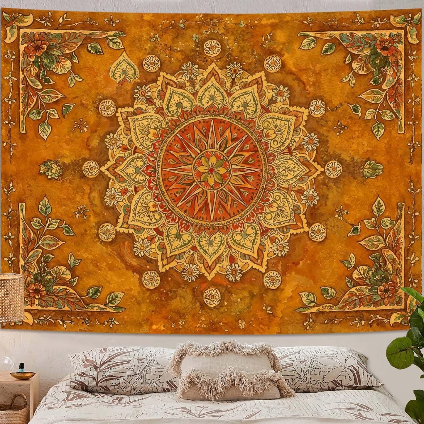Lunerfex Floral Mandala Tapestry Boho Tapestry for Bedroom Brown Tapestries Wall Hanging Living Room Wall Art and Home Decor 44x60