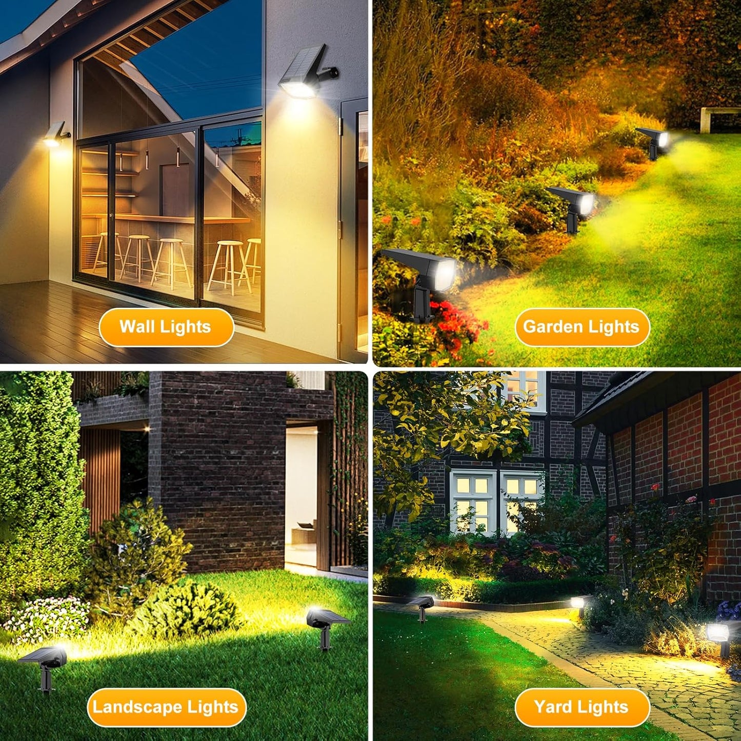 Fabrito 72 LEDs Solar Spot Lights Outdoor Waterproof, 3 Modes Landscape Spotlights, Dusk to Dawn Solar Powered Flood Wall Lights for Outside, Solar Garden Lights for Yard Porch 6 Pack (Warm White)