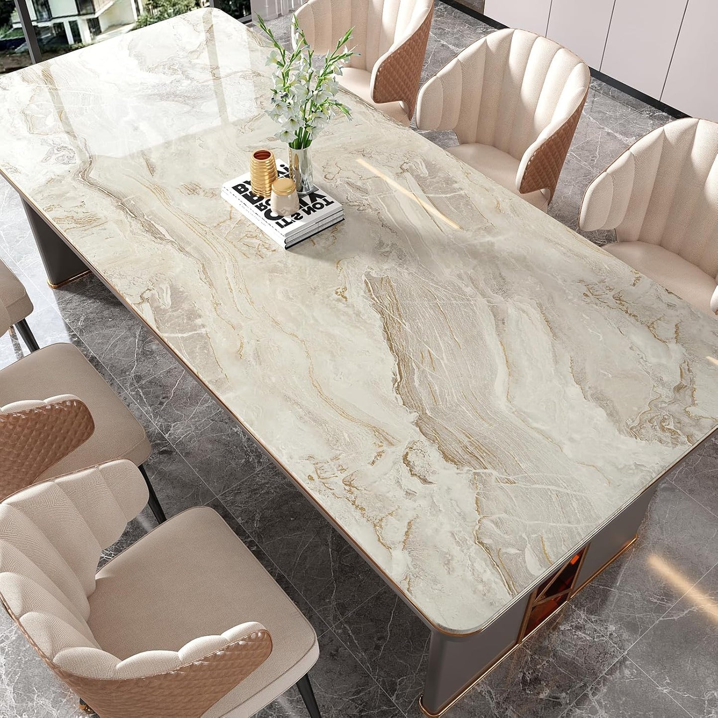 VEELIKE 15.7''x118'' Beige Gold Liquid Marble Contact Paper for Countertops Peel and Stick Waterproof Granite Countertop Paper Self Adhesive Marble Wallpaper Vinyl Roll for Kitchen Bathroom Table Wall