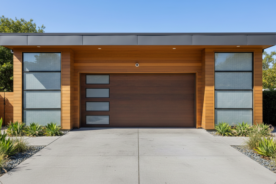Modern residential garage with security film installed on windows for enhanced home protection and privacy