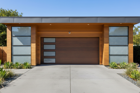 Modern residential garage with security film installed on windows for enhanced home protection and privacy