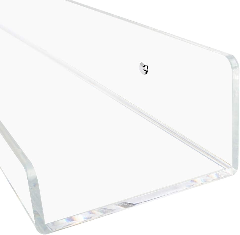 Weiai Clear Acrylic Shelf 15" Invisible Floating Wall Ledge Bookshelf, Kids Book Display Shelves Wall Mounted (15 Inch 4Pack)