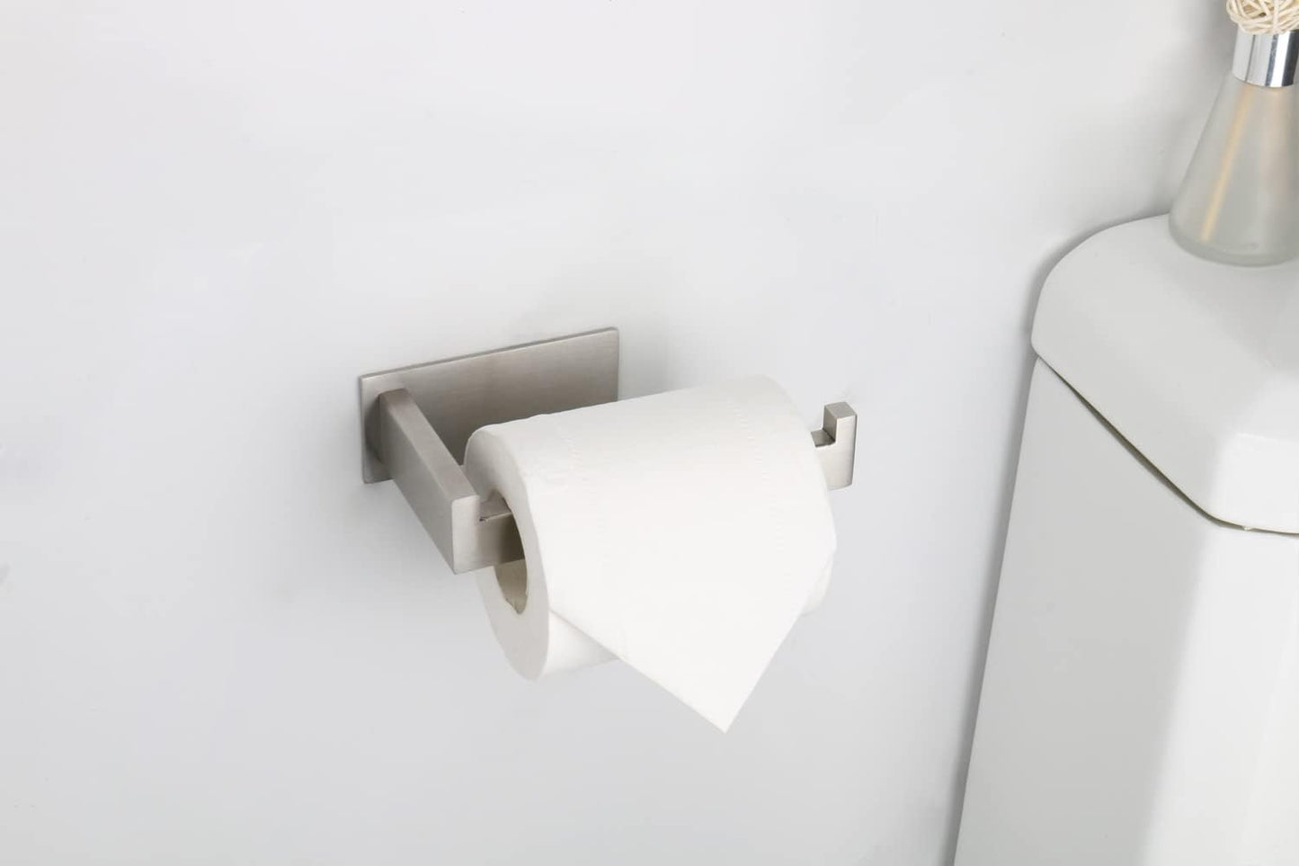Toilet Paper Holder, Self Adhesive Tissue Holder Stainless Steel Rustproof Paper Roll Holder, No Drilling Easy to Install, Toilet Paper Rack Suitable for Office, Bathroom (Brushed Nickel)