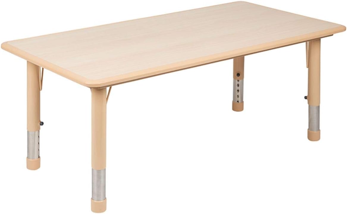Flash Furniture Emmy Adjustable Classroom Activity Table with 6 Stackable Chairs, Plastic Activity Table for Kids, 23.625" W x 47.25" L, Natural