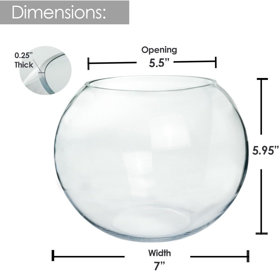 Craft And Party, Glass Bubble Vase, 6" Height x 8" Width, Set of 4 Glass Fish Bowl Vase, Bubble Bowl vase for Terrarium, Flower Vase Centerpiece