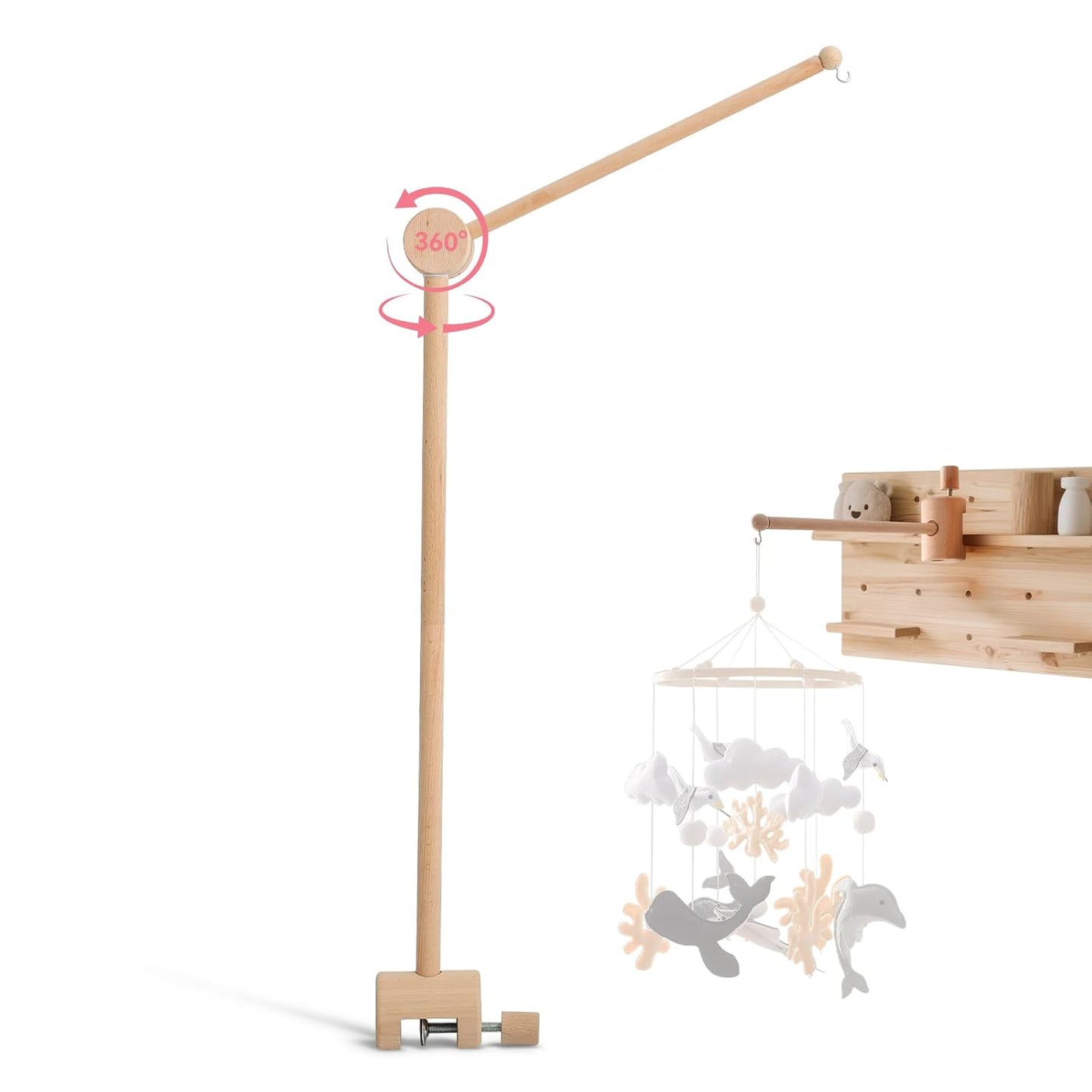 HI BABY MONMENT Crib Mobile Arm - Baby Mobile Hanger with 360° Vertical Adjustment, Stabilizing Attachment for Added Safety, Mobile Arm for Crib, Sturdy & Secure Design for Nursery Mobile