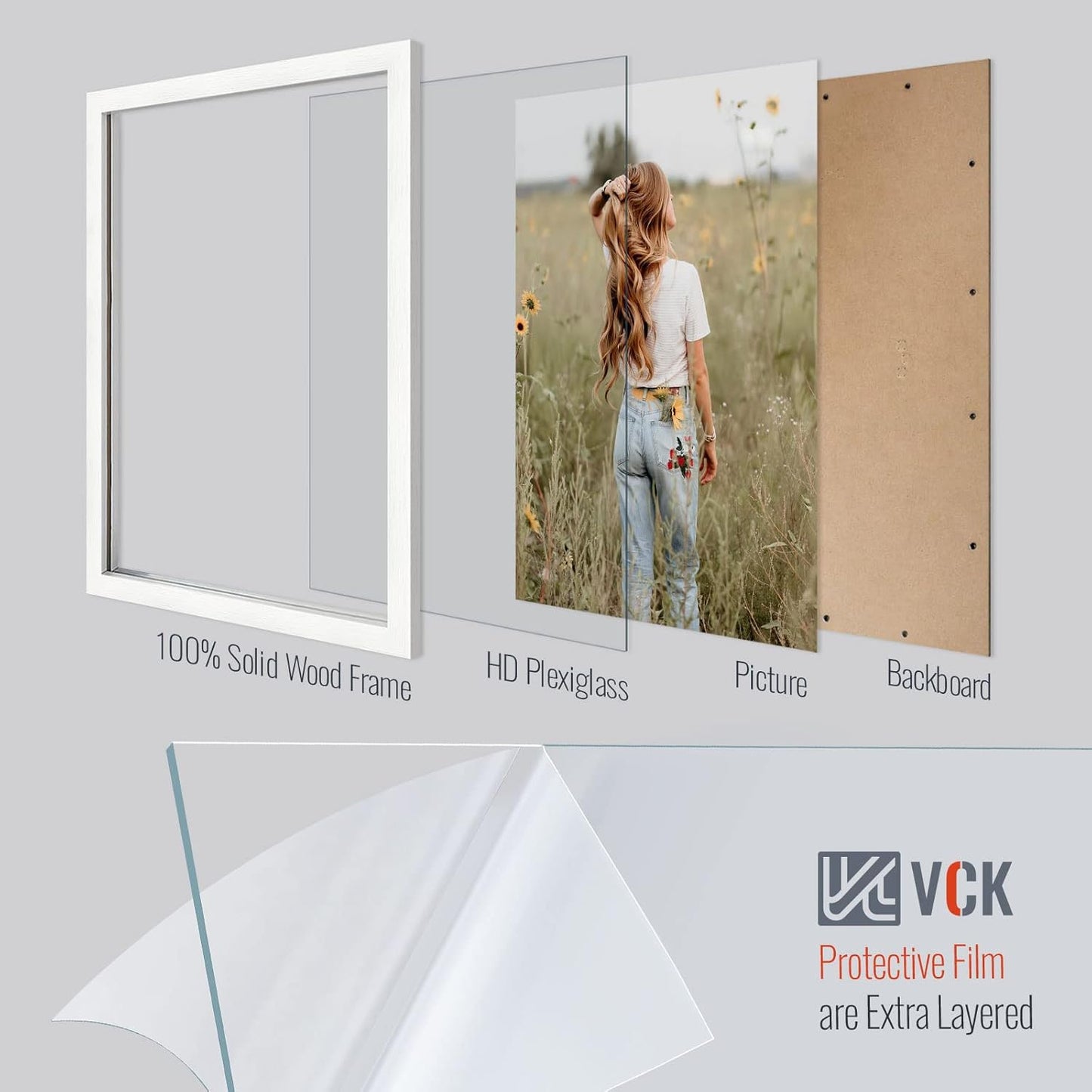 VCK 16x24 Poster Frames Set of 3, White Solid Wood Picture Frame, Textured Exclusive Wall Gallery Frame