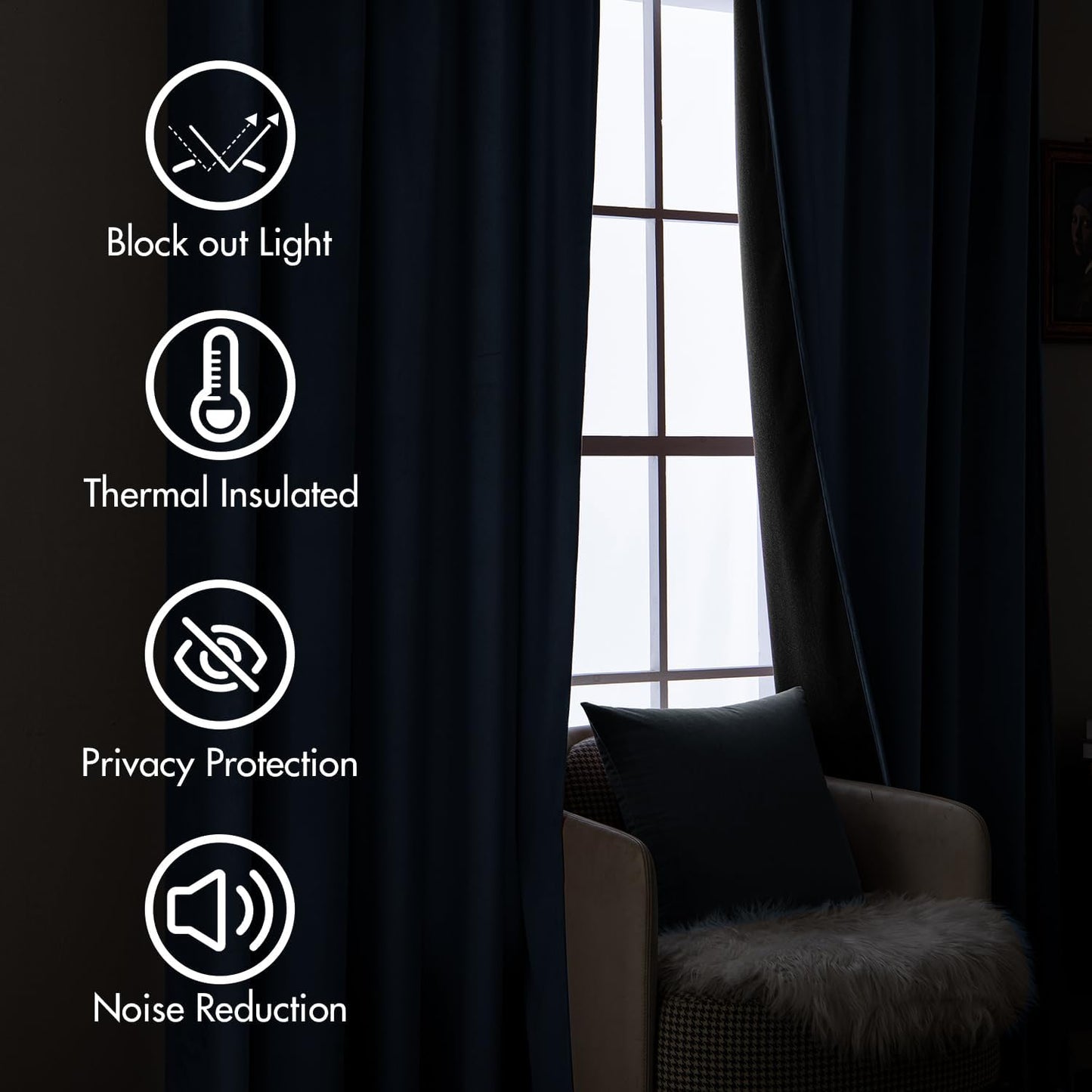 MIULEE Navy Blue Velvet Curtains 84 inches Long 2 Panels - Luxury Pinch Pleated Room Darkening Window Drapes for Bedroom Living Room Thermal Insulated Super Soft Blackout, Back Tab Rod Pocket