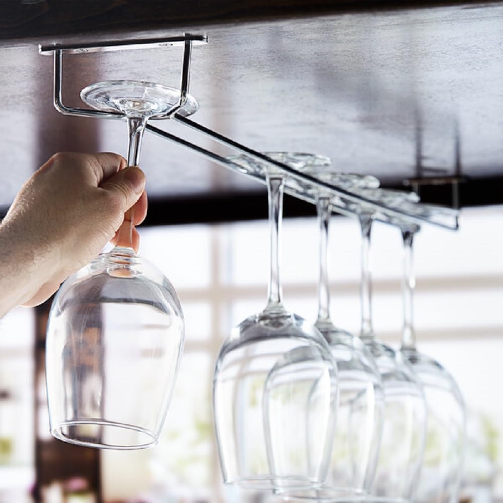 Soro Essentials- 24" Hanging Stemware Rack Chrome Plated Set of 2- Wine Glass Hangers Under Shelf Cabinet Wire Holder Storage for Kitchen Bar or Home