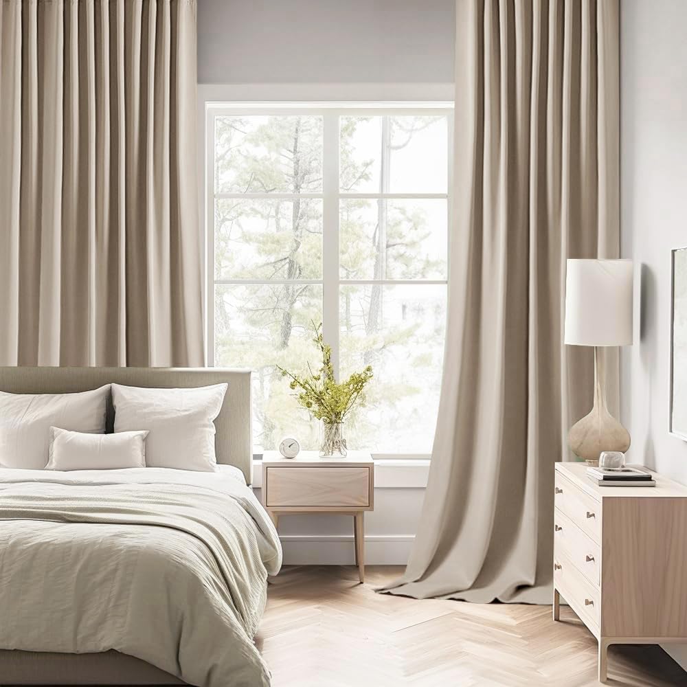 MIULEE Taupe Back Tab Blackout Curtains 72 Inches Long 2 Panels Set for Living Room Bedroom Privacy, Rod Pocket/Pinch Pleat Thermal Insulated Room Darkening Pleated Light Blocking Drapes