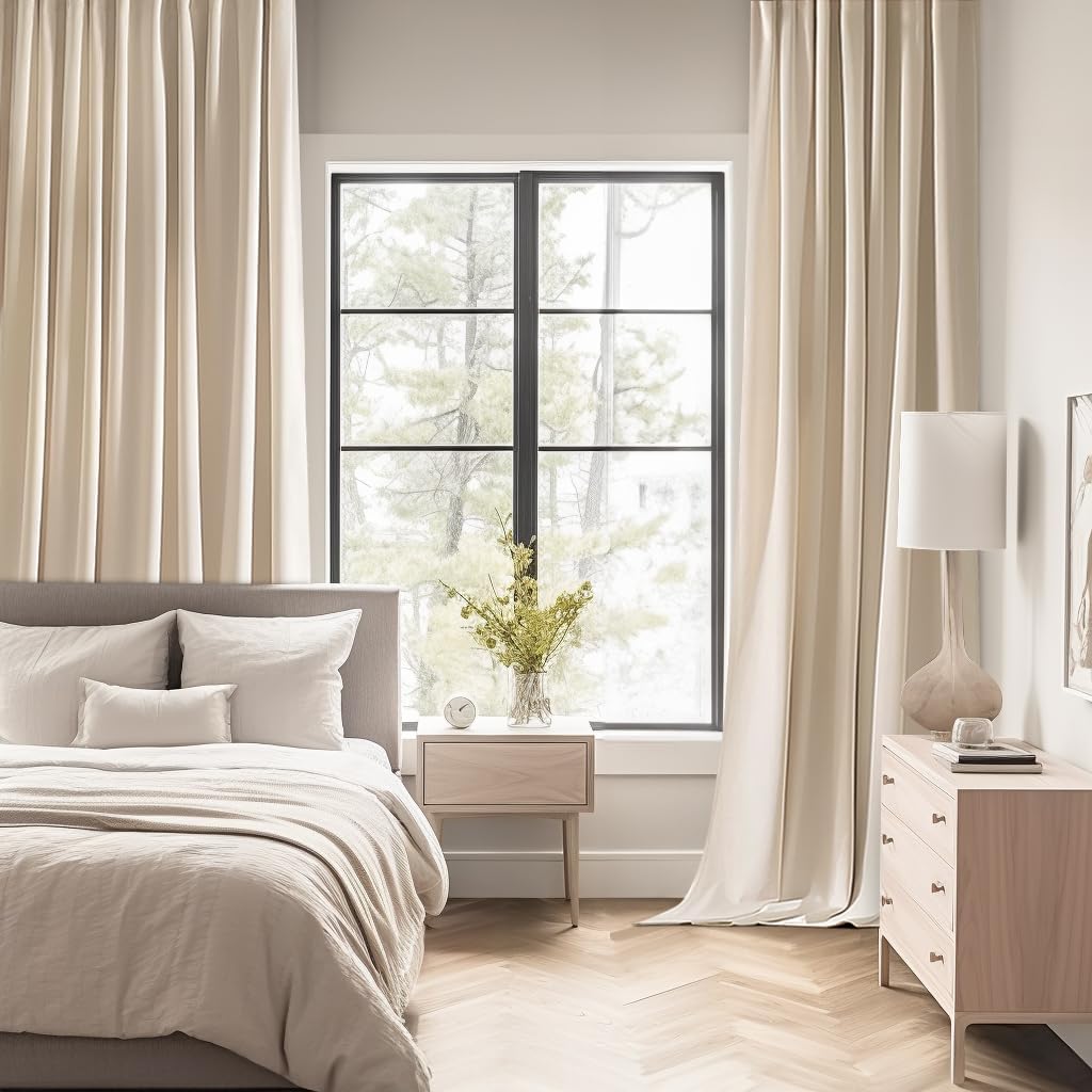 MIULEE Cream Beige Back Tab Light Blocking Curtains 54 Inches Long 2 Panels Set for Living Room Bedroom Privacy, Rod Pocket/Pinch Pleat Thermal Insulated Room Darkening Pleated Blackout Drapes