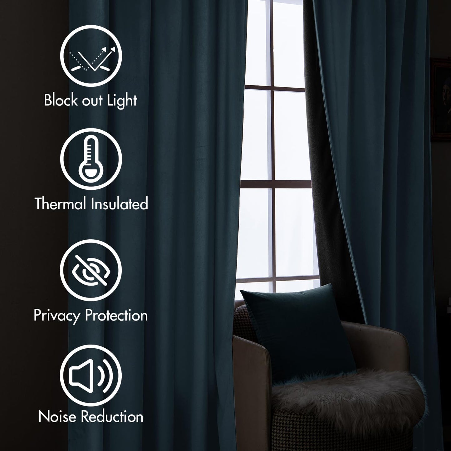 MIULEE Stone Blue Velvet Curtains 90 inches Long 2 Panels - Luxury Pinch Pleated Room Darkening Window Drapes for Bedroom Living Room Thermal Insulated Super Soft, Back Tab Rod Pocket Light Blue