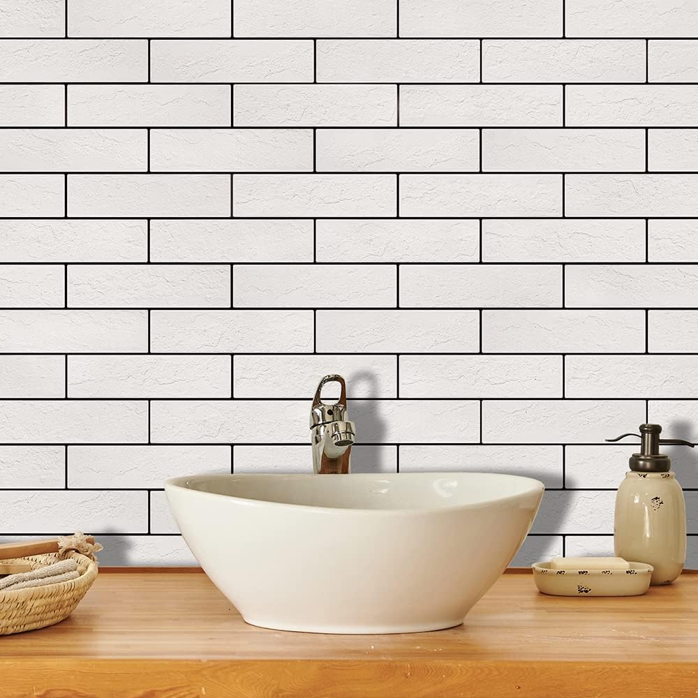 Vintage Faux Brick Wall Tiles, 3D Thin Brick Veneers for Bedroom, Bathroom, Kitchen, Fireplace and Fence Wall Panels (2, White)