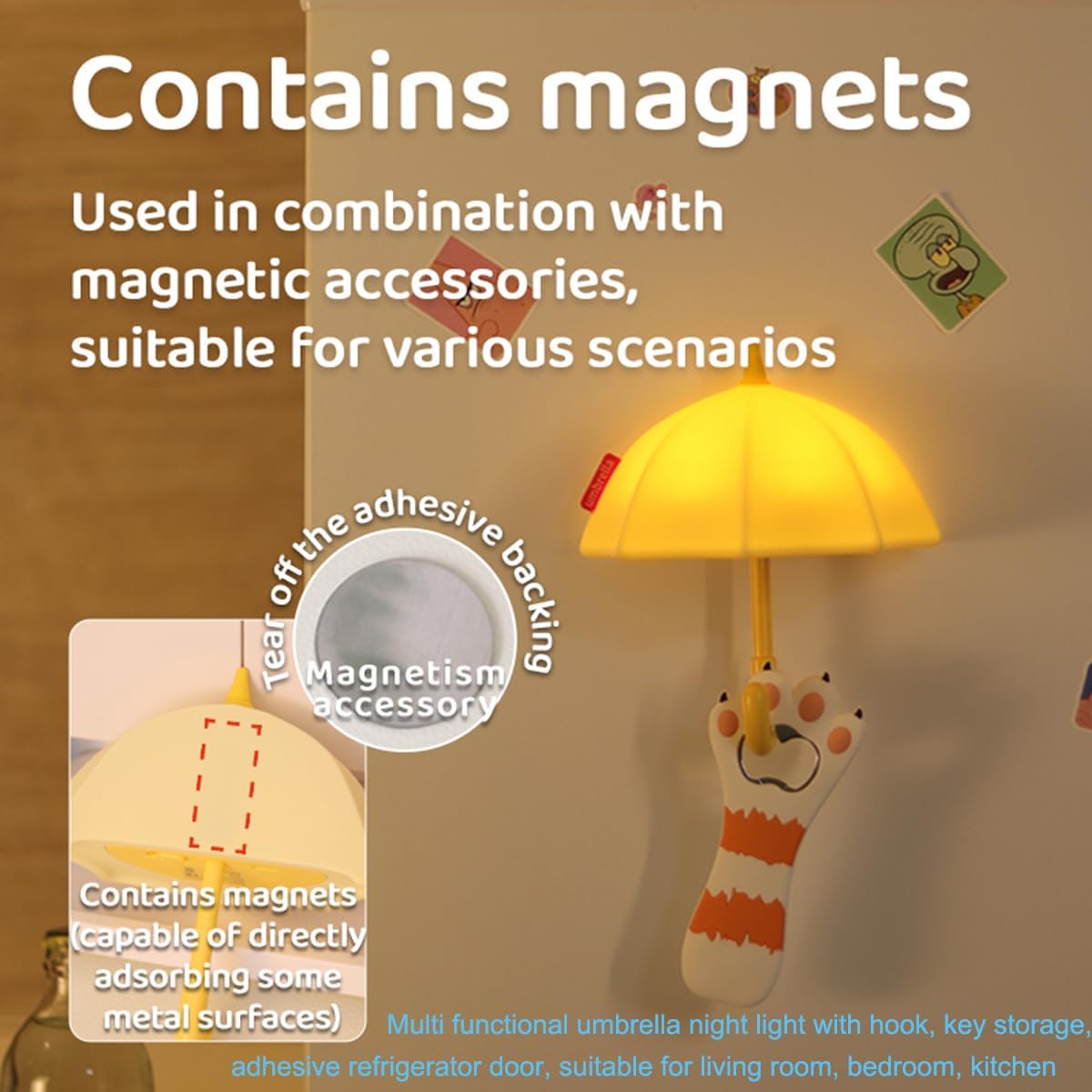 Umbrella Night Light for Kids,Light-Up Magnetic Fridge Lamp, Rechargeable Silicone Lamp for Baby Nursery,3 Levels Dimmable 30 minute timer,Squishy Bedside Night Lamp for Bedroom Kitchen