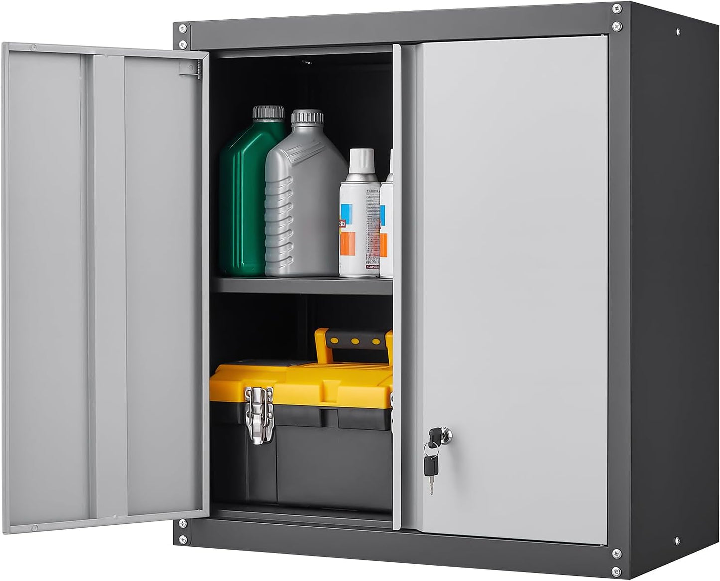 Metal Wall Cabinet,Locking Cabinet with Shelves,Wall Mounted Storage Cabinet1 for Basement,Home,Garage,Gray