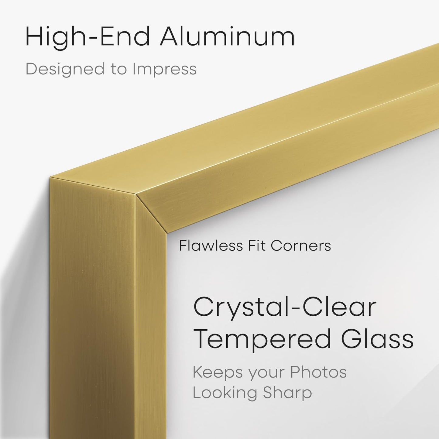 Homeforia 11x14 Picture Frame Gold, High End Metal 11x14 Poster Frames with Mat for 8x10, 11 x 14 Gold Frame Matted to 8 x 10 inch Photo, 11by14 Thin Hanging Frames, Tempered Glass, Wall Kit, Set of 1
