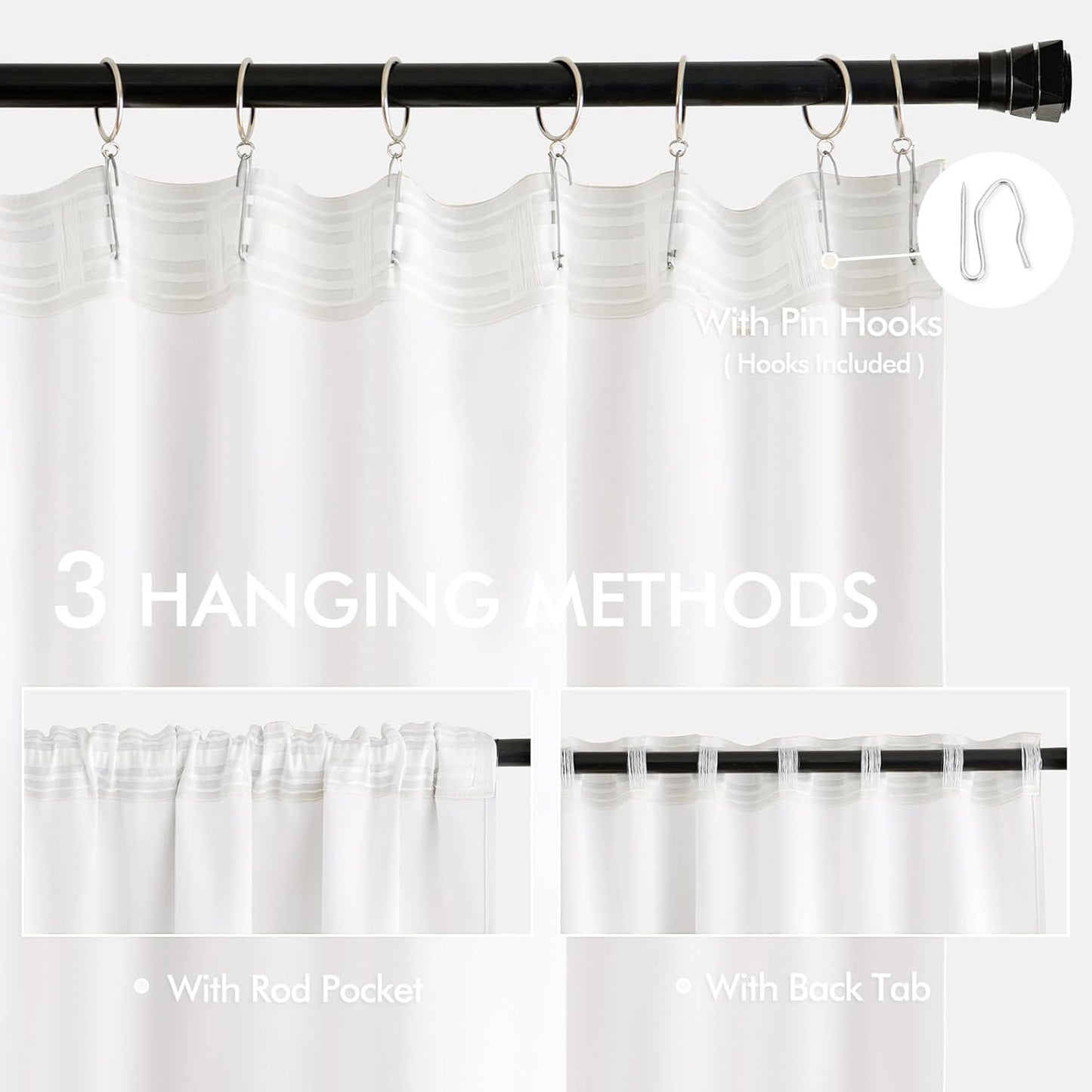 MIULEE Pure White Back Tab Light Blocking Curtains 72 Inch Length 2 Panels Set for Living Room Bedroom Privacy, Rod Pocket/Pinch Pleat Thermal Insulated Room Darkening Pleated Blackout Drapes