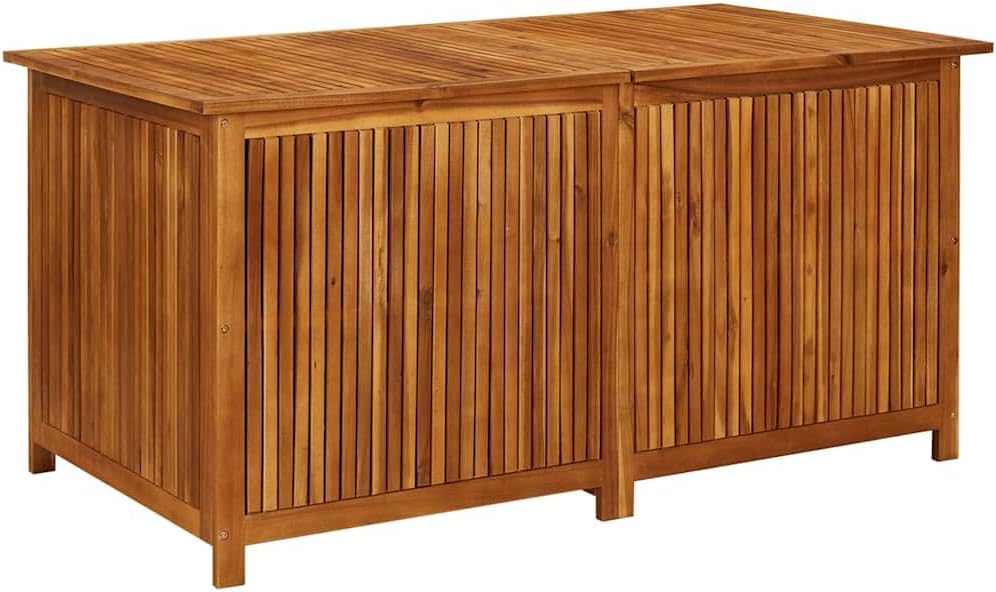vidaXL Wooden Outdoor Storage Box with Gas-Lift Lid – Patio Deck Chest with Zippered Waterproof Bag for Garden Bench, Pool, Porch, Trunk, Cabinet, Teak Look – Brown, 59.1"x31.5"x29.5"