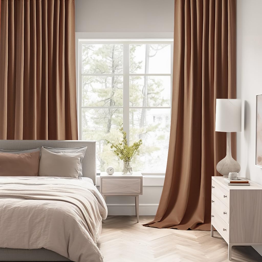 MIULEE Back Tab Blackout Curtains 108 Inch Long 2 Panels Set for Living Room Bedroom, Rod Pocket/Pinch Pleated Extra Long Thermal Insulated Room Darkening Light Blocking Drapes, Cappuccino Brown