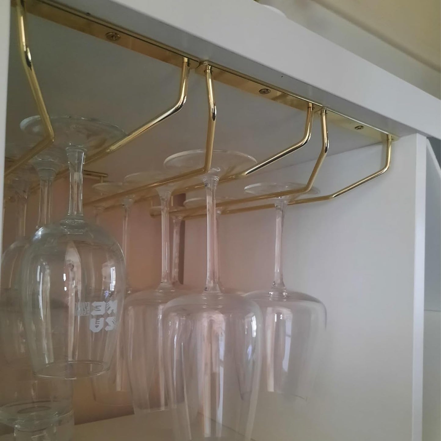 14-Inch Gold Wine Glass Rack, Under Cabinet Wine Glass Holder Stainless Steel Stemware Rack - Hanging Stemware Holder for Cabinet Kitchen Bar, Set of 2